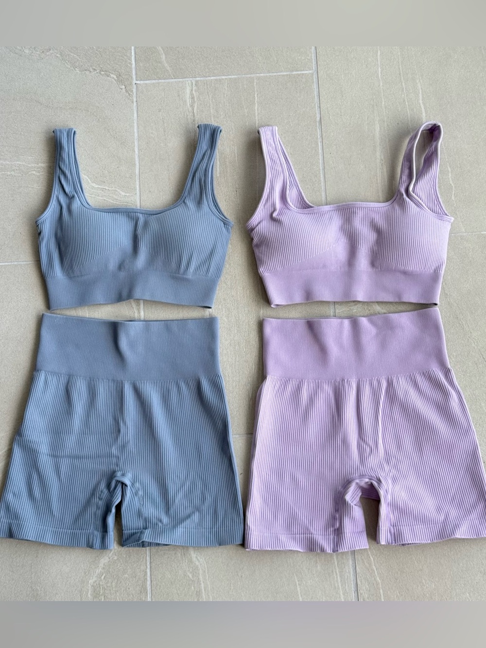 2 OOQ 2 Piece Seamless Ribbed High Waist Shorts with Sports Bra Exercise Set